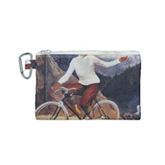 Woman On Bicycle Canvas Cosmetic Bag (small)