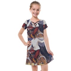 Woman On Bicycle Kids  Cross Web Dress