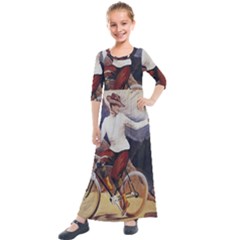 Woman On Bicycle Kids  Quarter Sleeve Maxi Dress by vintage2030