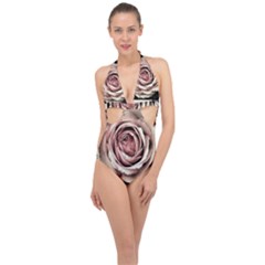 Vintage Rose Halter Front Plunge Swimsuit