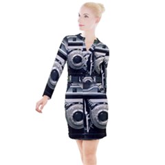 Photo Camera Button Long Sleeve Dress