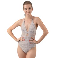 Letter Halter Cut-out One Piece Swimsuit