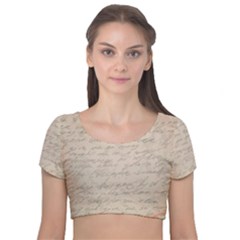 Letter Velvet Short Sleeve Crop Top 