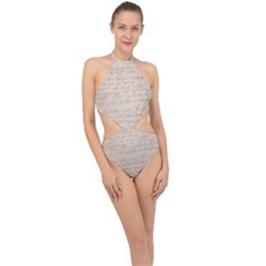 Letter Halter Side Cut Swimsuit