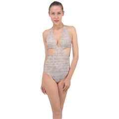 Letter Halter Front Plunge Swimsuit