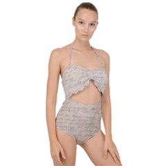 Letter Scallop Top Cut Out Swimsuit