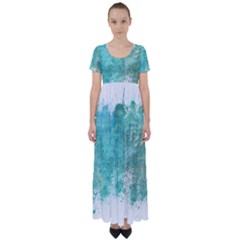 Splash Teal High Waist Short Sleeve Maxi Dress