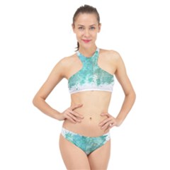 Splash Teal High Neck Bikini Set