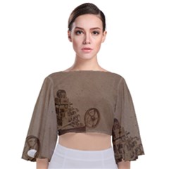 Camera Old Tie Back Butterfly Sleeve Chiffon Top