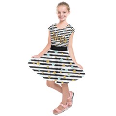 Black & Gold Unicorn Stripes & Stars Kids  Short Sleeve Dress by PattyVilleDesigns