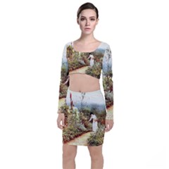 Lady And Scenery Long Sleeve Crop Top & Bodycon Skirt Set