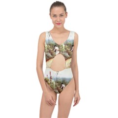 Lady And Scenery Center Cut Out Swimsuit