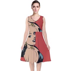 Comic Girl V-neck Midi Sleeveless Dress 