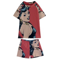 Comic Girl Kids  Swim Tee And Shorts Set