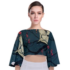 Girl And Flowers Tie Back Butterfly Sleeve Chiffon Top