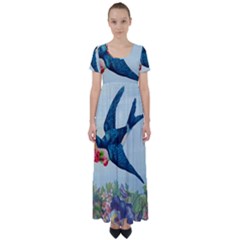 Blue Bird High Waist Short Sleeve Maxi Dress