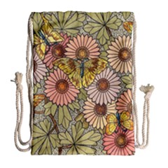 Flower And Butterfly Drawstring Bag (large)