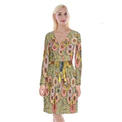 Flower And Butterfly Long Sleeve Velvet Front Wrap Dress by vintage2030