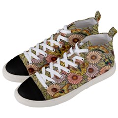 Flower And Butterfly Men s Mid-top Canvas Sneakers