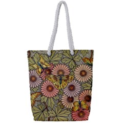 Flower And Butterfly Full Print Rope Handle Tote (small)