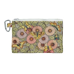 Flower And Butterfly Canvas Cosmetic Bag (medium)