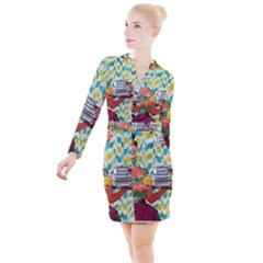 Retro Cokk Button Long Sleeve Dress