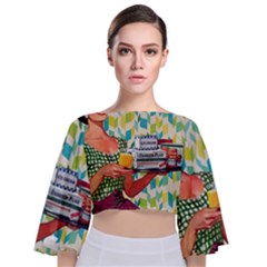 Retro Cokk Tie Back Butterfly Sleeve Chiffon Top