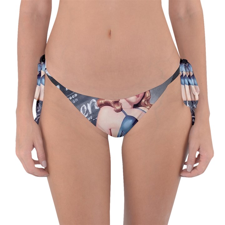 Retro Pin Up Girl Blue Reversible Bikini Bottom