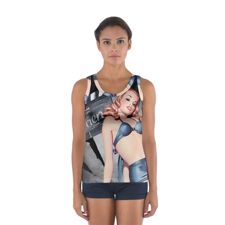 Retro Pin Up Girl Blue Sport Tank Top 