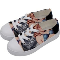 Retro Pin Up Girl Blue Kids  Low Top Canvas Sneakers