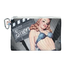 Retro Pin Up Girl Blue Canvas Cosmetic Bag (large)