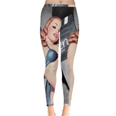 Retro Pin Up Girl Blue Inside Out Leggings by vintage2030