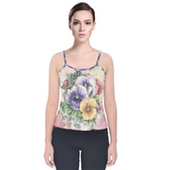 Lowers Pansy Velvet Spaghetti Strap Top