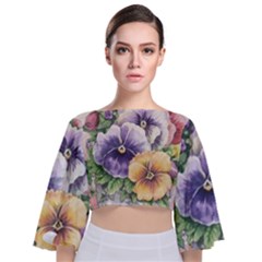 Lowers Pansy Tie Back Butterfly Sleeve Chiffon Top