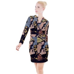 Kiss Kiss Button Long Sleeve Dress