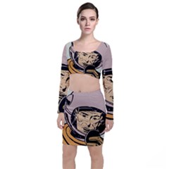 Astronaut Retro Long Sleeve Crop Top & Bodycon Skirt Set