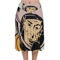 Astronaut Retro Velvet Flared Midi Skirt