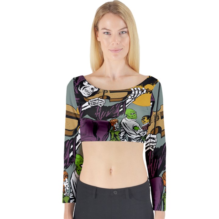 Playing Skeleton Long Sleeve Crop Top