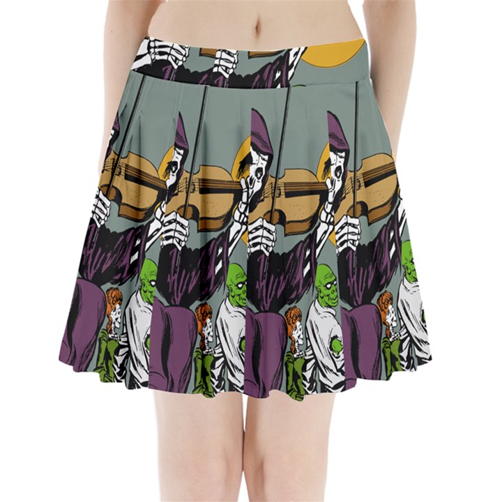 Playing Skeleton Pleated Mini Skirt