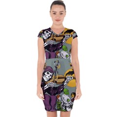 Playing Skeleton Capsleeve Drawstring Dress 