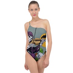 Playing Skeleton Classic One Shoulder Swimsuit