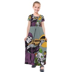 Playing Skeleton Kids  Short Sleeve Maxi Dress