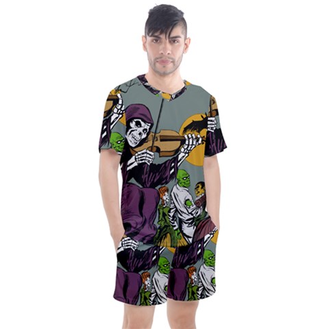 Playing Skeleton Men s Mesh Tee And Shorts Set by vintage2030