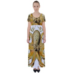 Gold Octopus High Waist Short Sleeve Maxi Dress