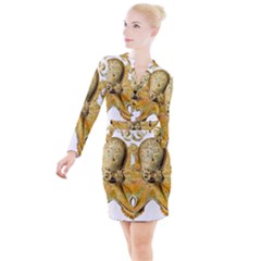 Gold Octopus Button Long Sleeve Dress