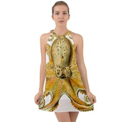 Gold Octopus Halter Tie Back Chiffon Dress