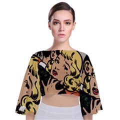 Hugging Retro Couple Tie Back Butterfly Sleeve Chiffon Top by vintage2030