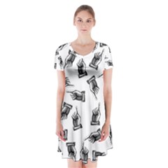 Pointing Finger Pattern Short Sleeve V-neck Flare Dress by Valentinaart