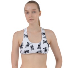 Pointing Finger Pattern Criss Cross Racerback Sports Bra by Valentinaart