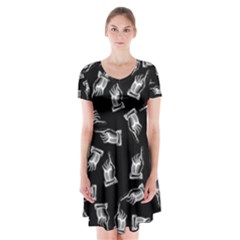 Pointing Finger Pattern Short Sleeve V-neck Flare Dress by Valentinaart